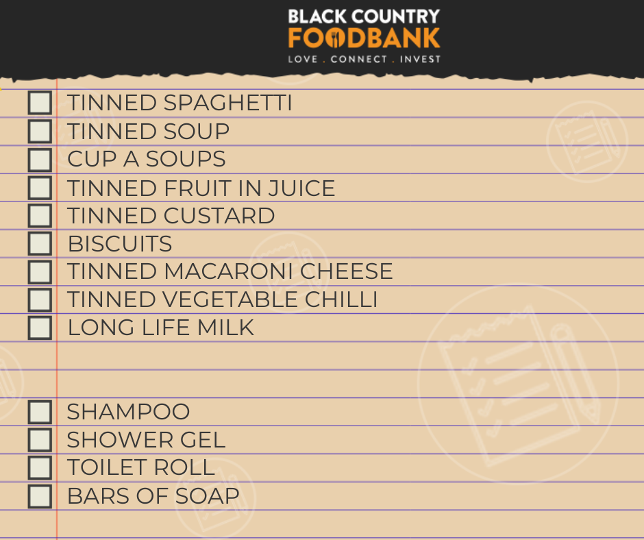 Black Country Foodbank Shopping List 12th April 2024