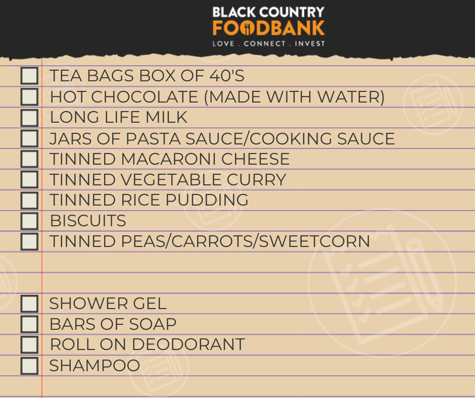 Black Country Foodbank Shopping List 19th April 2024