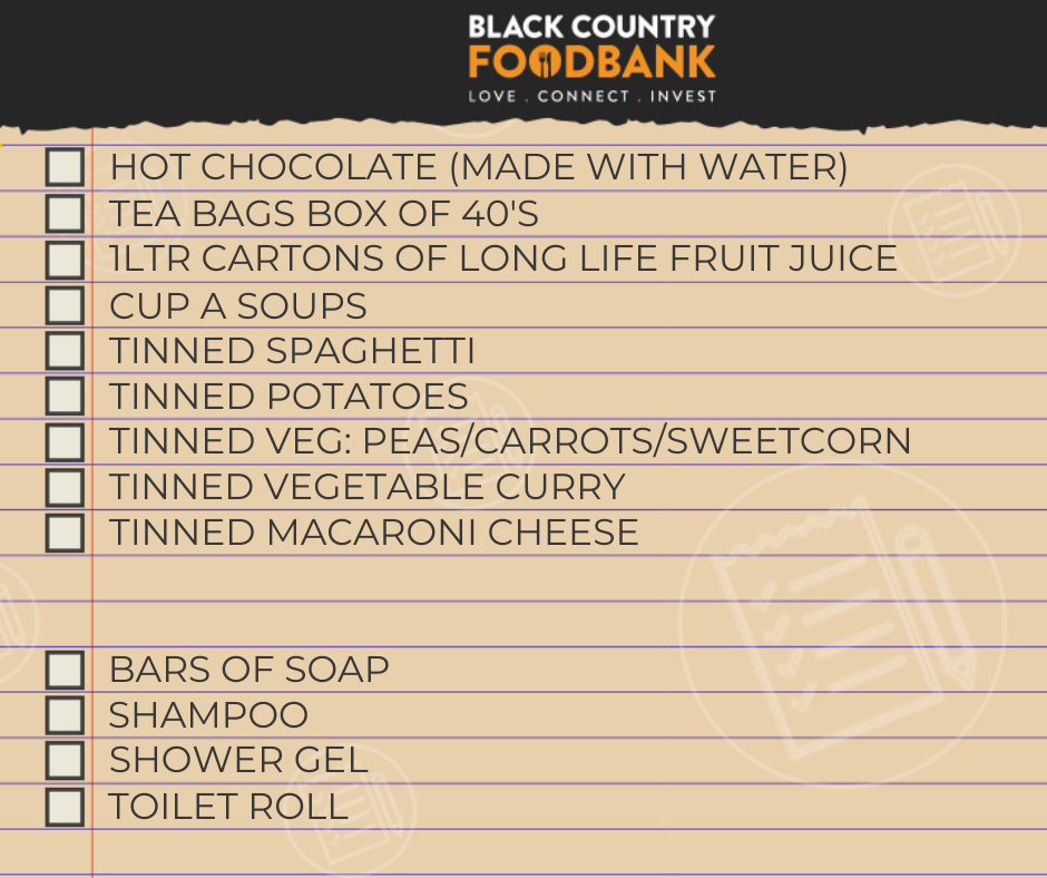 Black Country Foodbank Shopping List 3rd May 2024